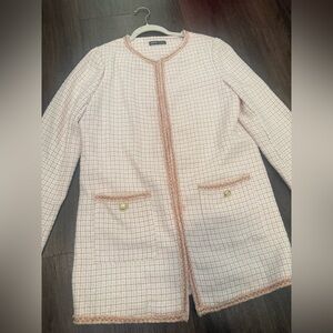 SHEIN Cream and Pink Tweed Blazer